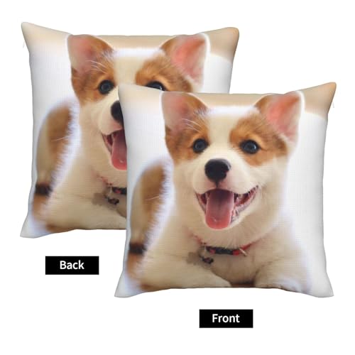 Taies d'oreiller Corgi lot de 2 housses de coussin décoratives aspect lin 45x45