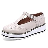 CHAUSSURES WUIWUIYU Brogues Femmes Rétro Chaussures Plateforme Oxfords et Derbies Mary Janes -Beige 38