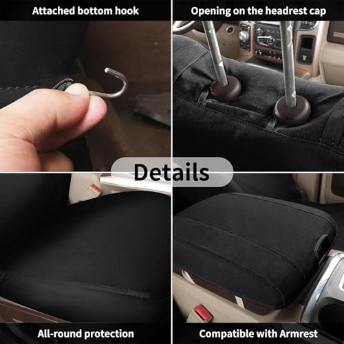 Image of Coverado Chevy Silverado Waterproof Canvas Rear Seat Covers, Fit for Chevy Silverado GMC Sierra 2007-2013 & 2019-2026 1500, 2020-2026 2500HD 3500HD Crew Double Extended Cab(Flat Rear, Black)