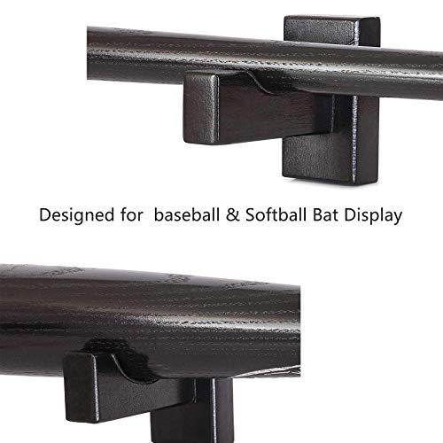 Baseball Bat Display Case, Wall Mount Solid Ash Tree Handmade Horizontal Rack W/Hidden Screws&Soft Liner For Baseball Softball Display- (Black) #TOP3