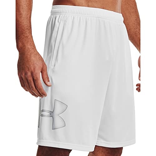 Image of Under Armour Men's Tech GraphicDISC 10 inch Shorts, White (102) /Mod Gray, 3X-Large