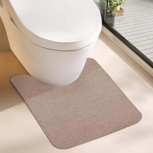 Bosap Toilet Rugs U Shaped Bathroom Rug,Machine Washable Non Slip Quick Dry Super Absorbent Ultra Thin Toilet Mats for Bathroom Toilet.Beige,1'8