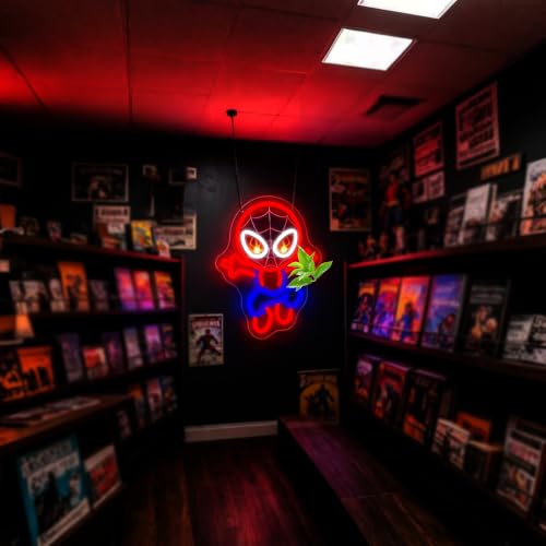 Image of Spider Neon Sign for Wall Decor Anime Neon Light for Man Cave LED Light UP Spider Eyes Sign for Bedroom Game Room Home Bar Party Birthday Gifts for Fans Boys Comic Lovers Size 13.8 x 9.8 in(FMCP406)