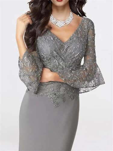 Lace Applique Chiffon Mother of The Bride Dresses for Wedding 3/4 Sleeve Long Mermaid Wedding Guest Dresses for Women Formal2