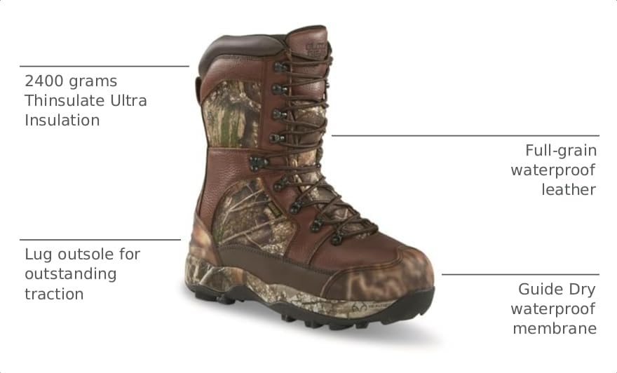 Image of Guide Gear Leather Hunting Boots for Men Monolithic Extreme Waterproof Insulated, 2,400-gram Thinsulate Ultra
