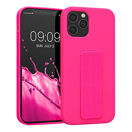 kwmobile Carcasa Compatible con Apple iPhone 12 / iPhone 12 Pro - Funda para móvil con Soporte y Agarre para Dedo Rosa neón