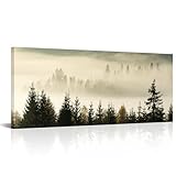 RnnJoile Foggy Mountain Canvas Wall Art Misty Forest Poster Prints Carpathian Mountains Picture Framed 20'x48'