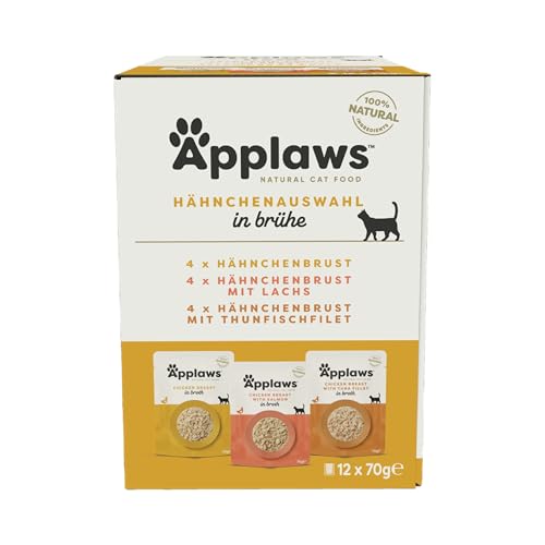 Applaws natürliches Nassfutter für Katzen, Beutel Multipack Hühnerauswahl in Brühe - 12 x 70g Beutel