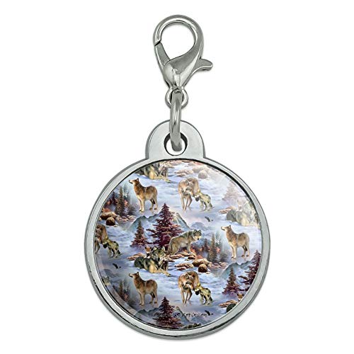 GRAPHICS & MORE Wolf Pack Baby Wolves Snow Mountains Pattern Chrome Plated Metal Pet Dog Cat ID Tag