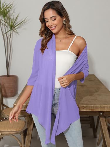 Image of Women's Lightweight Open Front Cardigans Short Sleeve Casual Soft Sheer Cardigan S-2XL with Pockets
