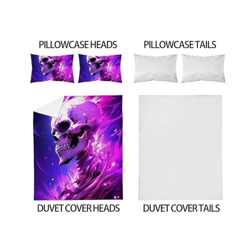 Housse de couette crâne violette 3D microfibre hypoallergénique