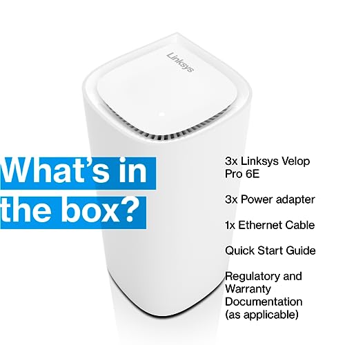 Image of Linksys Velop Pro 6E WiFi Mesh System | Three Cognitive Tri-Band routers with 5.4 Gbps (AXE5400) Speed | Whole Home Coverage up to 9,000 sq ft | Connect 200+ Devices | 3Pk MXEC623 | 2023 Release