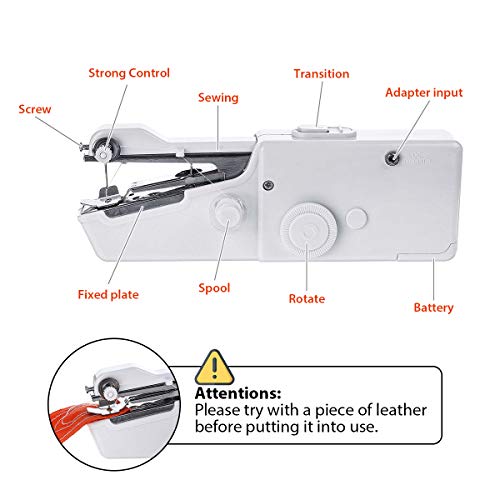 CHARMINER Hand Sewing Machine, Mini Hand-held Portable Sewing Machine, Quick Repairing Suitable for Denim Curtains Leather DIY 18 PCS(White)