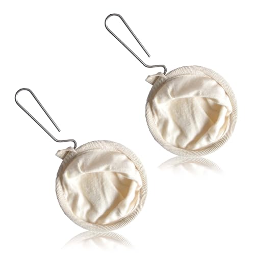 2 Pack Cloth Coffee Filter, Reusable Coffee Sock Filter, Flannel Cloth Tea Strainer Coffee Filter Bag with Stainless Steel Handle for Home Office Handmade Coffee (Cream)