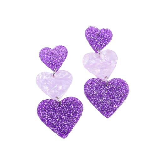Lovely Glitter Sequins Love Heart Earrings for Women Lightweight Acrylic Star Drop Earrings Statement Jewelry Valentine's Day Gifts