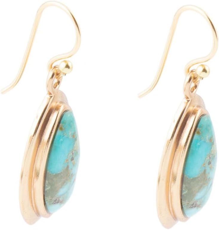 Barse Jewelry Genuine Blue Turquoise Golden Drop Earrings - Image 3