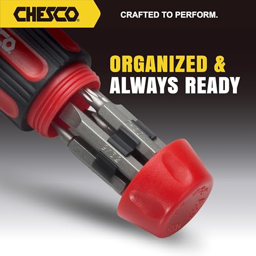 CHESCO 14007 Professional 6-in-1 Multi-bit Ratcheting Screwdriver, S2 Steel Bits, 1/4" Ratchet Driver with Internal Bit Storage, Ergonomic Non-Slip Handle by CHESCO - Used condition - Image 4