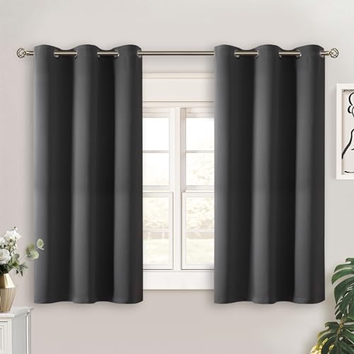 BGment Dark Grey Short Blackout Curtains for Small Windows, 38 x 45 Inch Thermal Insulated Tier Set of 2 Panels Sun Blocking Drapes for Kitchen Bedroom