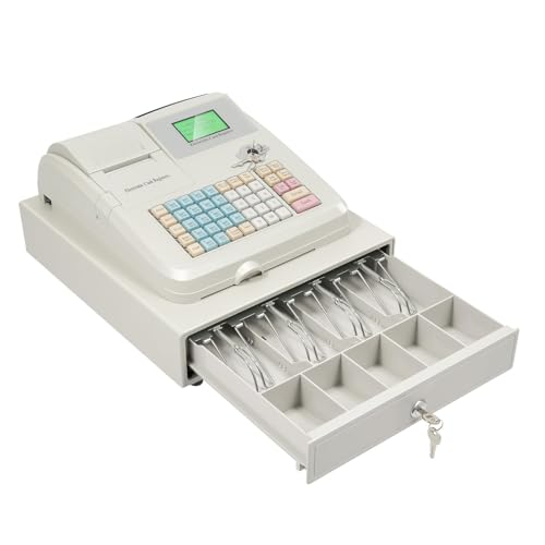 Electronic Cash Register POS System Business 48-Key w/Thermal Printer 12x8.66x2.36in Cash Register for Small Businesses Steel/ABS Construction for Retail Store Restaurant Shop