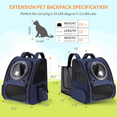Bubble Cat Backpack Carrier, Expandable Cat Carrier Backpack,Breathable Pet Backpack for Medium Cat,Kitten and Small Puppy, Large Space,Portable Bags Foldable Dog Backpack for Traveling,Hiking (Blue) by Groxkox - Used condition - Image 2