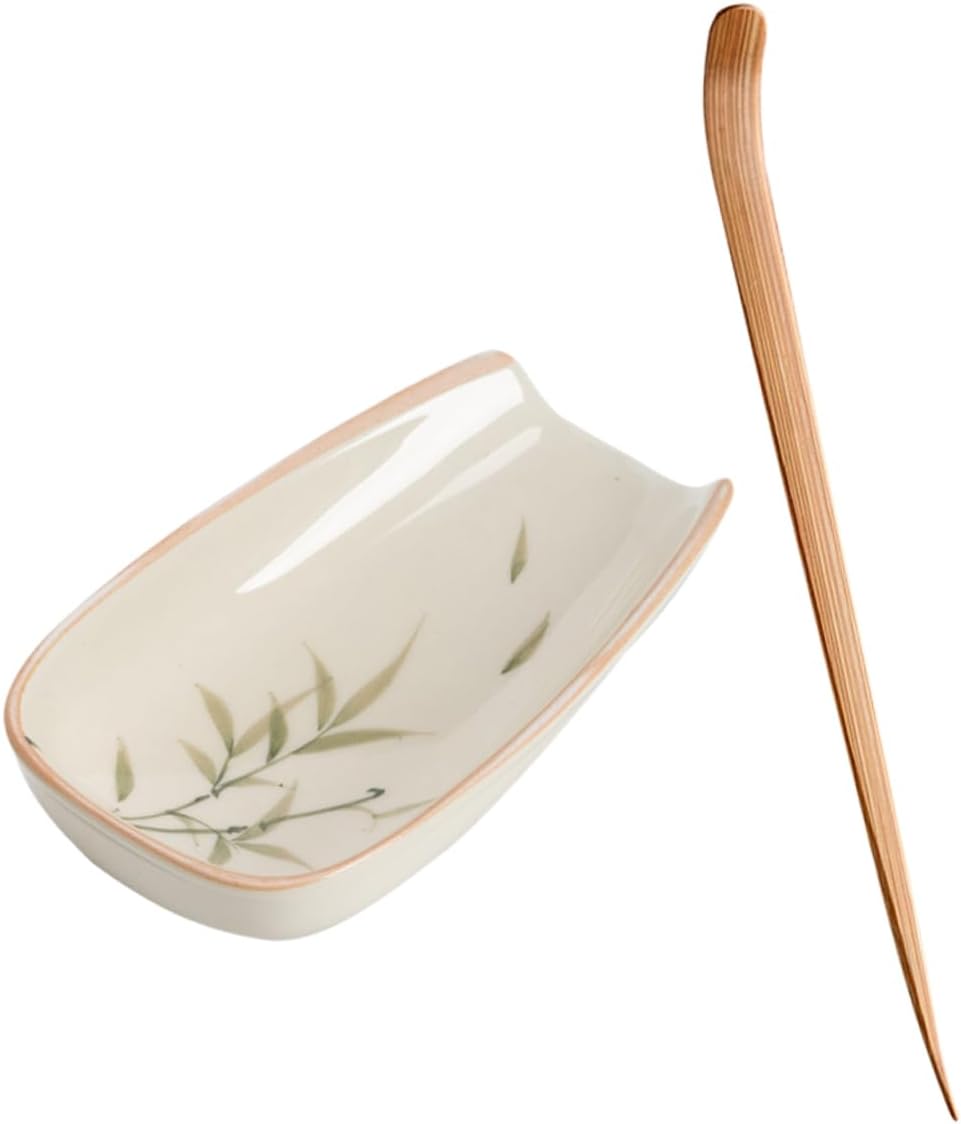 Cabilock Tea Scoop Porcelain Chinese Tea Accessories Gong Fu Scoop Leaf Storage Holder Nonstick Spoon Home Kitchen Supply