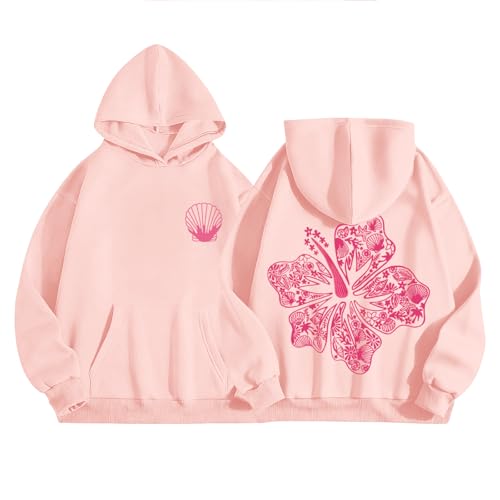 Cute Pink Hoodie for Girls with Hibiscus Flower