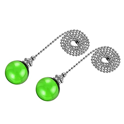 Image of uxcell Ceiling Fan Pull Chain, 20 Inch Fan Pull Chain Ornament Extension Lighting Accessories, 30mm Crystal Ball Pendant, Green 2Pcs