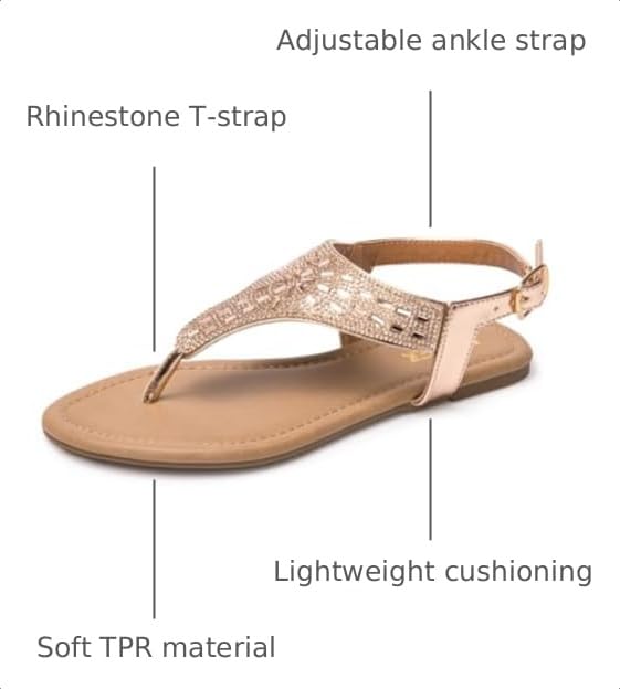 Image of BENEKER Women's Rhinestone Thong Flat Sandals T-Strap Fashion Sandals Ankle Strap Summer Gladiator Sandals