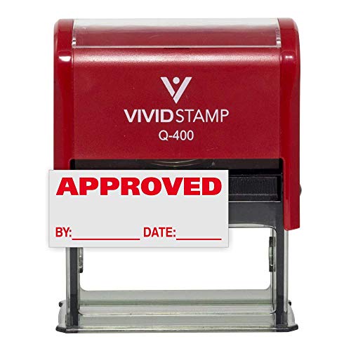 Approved w/by Date Line Self-Inking Office Rubber Stamp (Red) - X-Large
