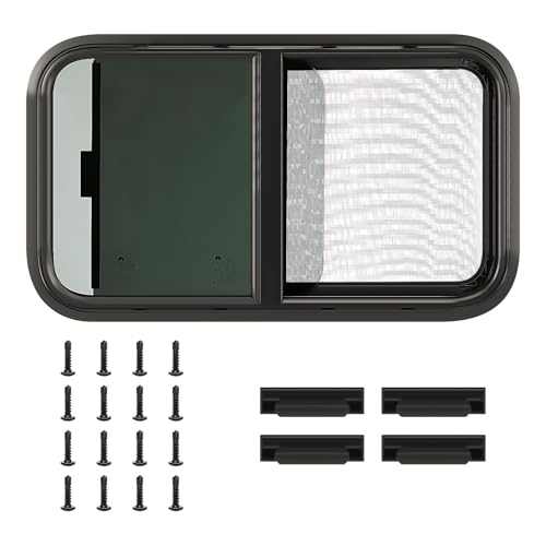 Wohnmobil Schiebefenster 700x400mm Wohnwagen Fenster Ausstellfenster Wohnmobilfenster Insektenschutz Sonnenschutz Getöntes Gehärtetes Glas für Wohnmobile Anhänger Pickups RV Camper-Fenster Schwarz