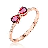 RDSGYZ Anillos de compromiso de oro blanco real de 18 quilates, 14 quilates y 9 quilates, anillo de boda para mujer, lazo I-U con rubí de zafiro de 0,9 quilates y diamante de 0,05 quilates, anillos de