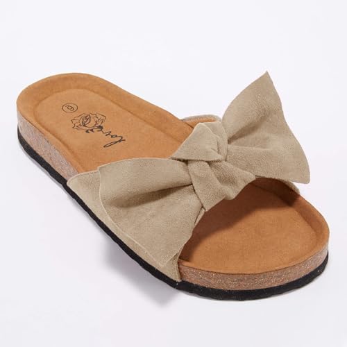 Image of FISACE Womens Bow Flat Sandals Flip Flops Slide Sandals Summer Beach Shoes
