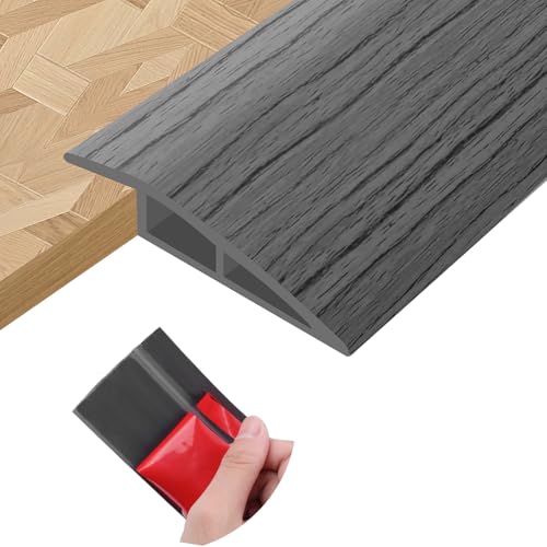 Perfil de transición para suelo tira de umbral adhesivo PVC perfil transición suelo desnivel para umbrales de puertas alfombras (Grano de madera gris oscuro, 10mm×1m)