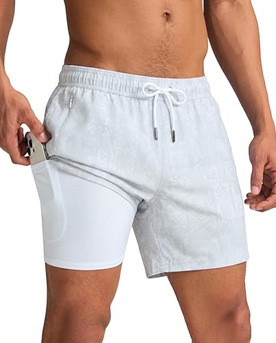Image of maamgic Mens Swim Trunks with Compression Liner 5 Inch, Quick Dry Bathing Suit with Zipper Pockets, No-Chafing Swim Shorts