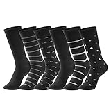 GLENMEARL Mens Dress Socks 6 Pack, Classic Patterned Black Combed Cotton Casual Mid Calf Socks for Men, Size 10-13 (Black)
