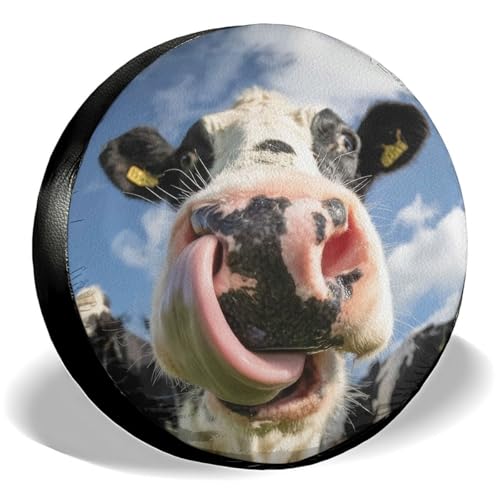Image of GENANY Dairy Cow Father's Day PVC Spare Tire Cover for RV Trailer, Waterproof, No Camera Hole, Size 17 Fits 31-33 Inch