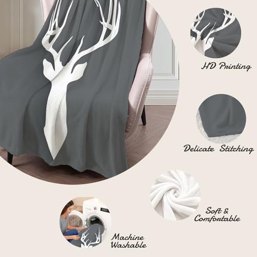 Couverture en flanelle blanche tête de cerf lit et canapé