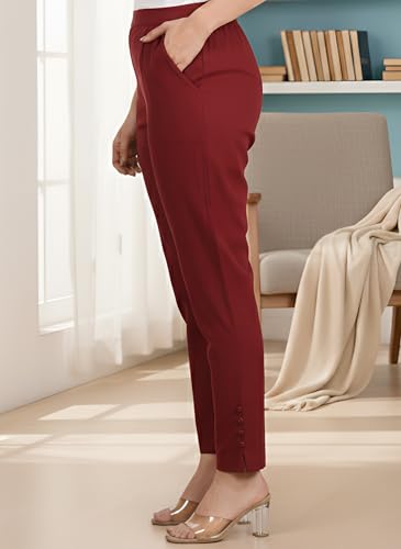 Image of Yash Gallery Women's Regular Fit Mid Rise Solid Lycra Trouser Regular Pants