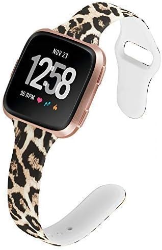 Allbingo Thin Bands Compatible with Fitbit Versa/Versa 2/Lite/SE,Cute Slim Women Feminine Narrow Floral Print Replacement Strap Accessories Silicone Wrist Band Small Large
