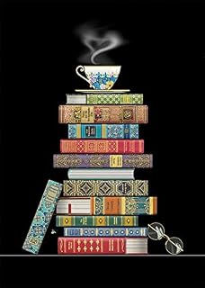 Bug Art Open Blank/Birthday Card (BA-M162) - Book Pile and Teacup - Foil and Embossed Finish - Jewels Range, multi, 167 x 118mm