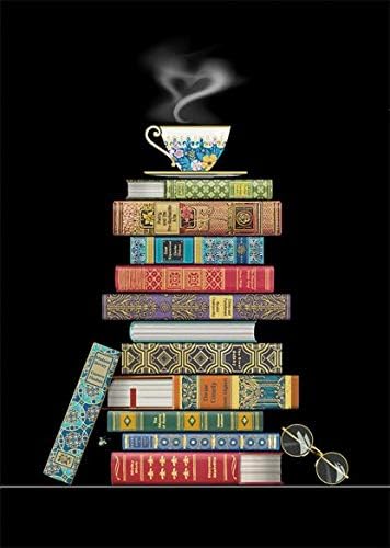 Bug Art Open Blank/Birthday Card (BA-M162) - Book Pile and Teacup - Foil and Embossed Finish - Jewels Range, multi, 167 x 118mm