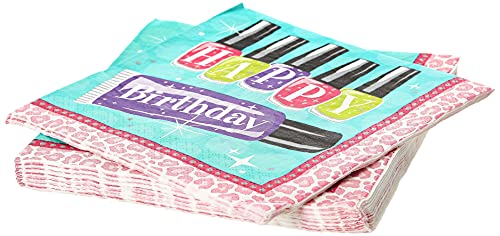Creative Converting 317274 16-Count Paper Lunch Napkins, Happy Birthday, Sparkle Spa Party, 6.5 x 6.5-inch, Multicolored