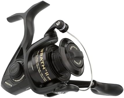 PENN Wrath II Saltwater Spinning Fishing Reel, Size 2500, Right/Left Handle Position, Corrosion-Resistant Graphite Body, Machined Anodized Aluminum Spool