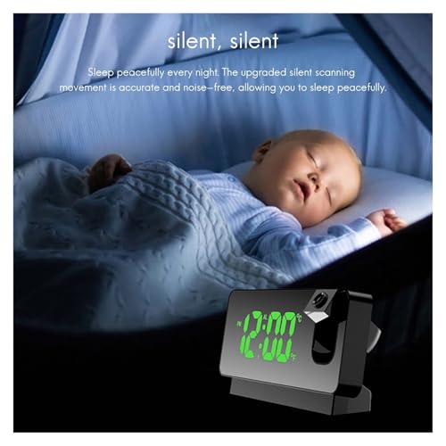 Reloj despertador digital LED que proyecta la hora con brillo atenuable y puerto USB para carga 5