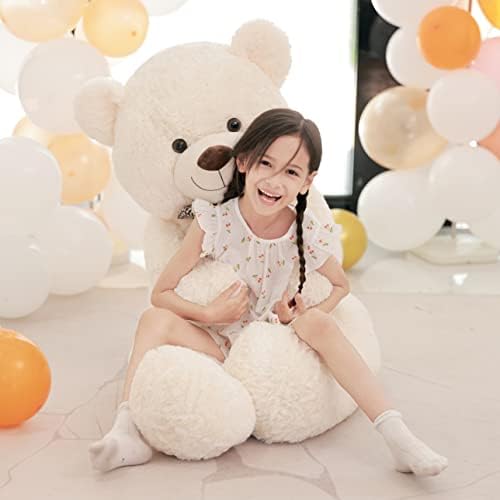 Poutmac 55 inch Giant Teddy Bear Stuffed Animal White Big Plush Teddy Bear Valentine's Gift for Girlfriend Soft Stuffed Bear Animals for Christmas,Birthday,Mother's Day