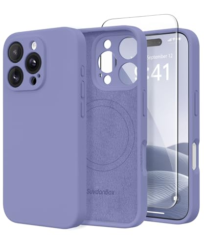 Image of Magnetic for iPhone 16 Pro Max Case, Compatible with MagSafe, [Full Camera Protection] [Screen Protector] Silicone Shockproof Protective Phone Case for iPhone 16 Pro Max, Lavender Gray