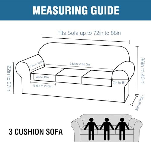 H.VERSAILTEX 4 Piece Stretch Sofa Covers for 3 Cushion Couch Covers for Living Room Furniture Slipcovers (Base Cover Plus 3 Seat Cushion Covers) Upgraded Thicker Jacquard Fabric (Sofa, Dove) by H.VERSAILTEX - Used condition - Image 2