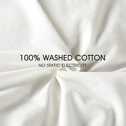 Jellymoni King Size Pure White 100% Washed Cotton Duvet Cover Set, 3 Pieces Luxury Soft Bedding Set With Buttons Closure. Solid Color Pattern Duvet Cover(No Comforter) #TOP3