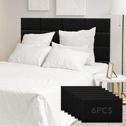 CvoMep 6 Piece Linen Fabric Peel and Stick Headboard, Upholstered Wall Mounted Headboard for Twin, 3D Anti-Collision Soundproof Self-Adhesive Wall Panel for Bedroom 16.53