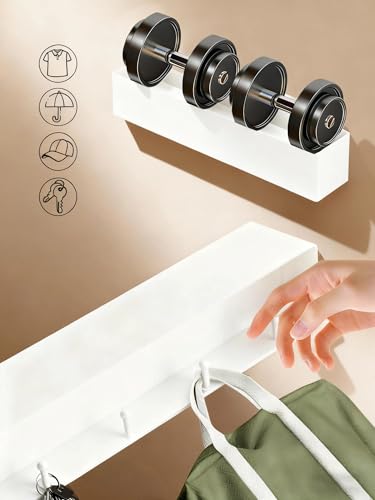 WJUAN Perchero de Pared con Estante, Colgador con 5 Ganchos Ocultos, Colgador Toalla Baño y Llaves, para Entrada Recibidor, Dormitorio, Baño, Blanco - imagen 3
